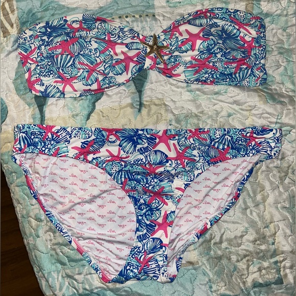 Lilly Pulitzer She She Shells Starfish Bikini. Medium top, Large bottom. - Picture 1 of 6